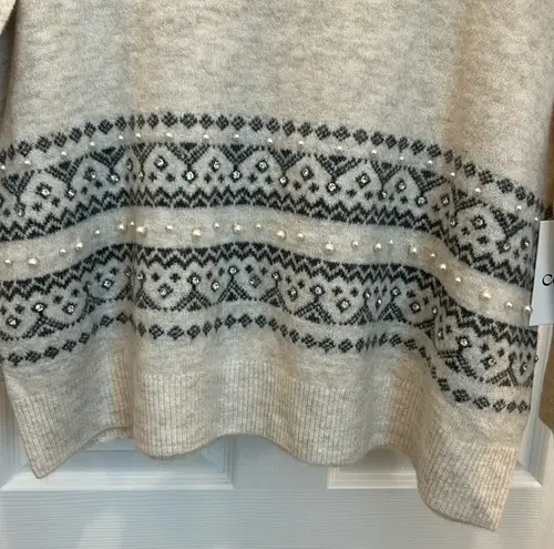 CeCe Fair Isle Jersey Knit Crew Neck Dropped Long Sleeve Pullover Sweater