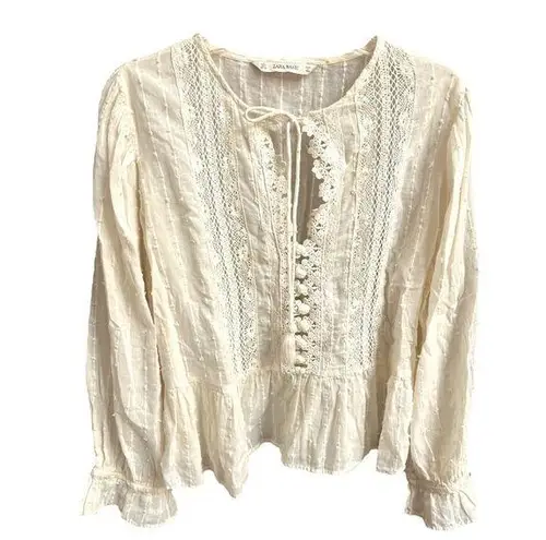 ZARA  Boho Swiss Dot and Crochet Cream Size Large