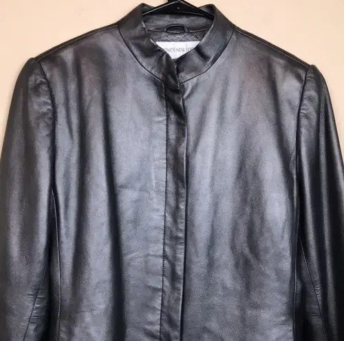 Jones New York VTG  Women’s Leather Metallic Pewter Gunmetal Button-Up Jacket