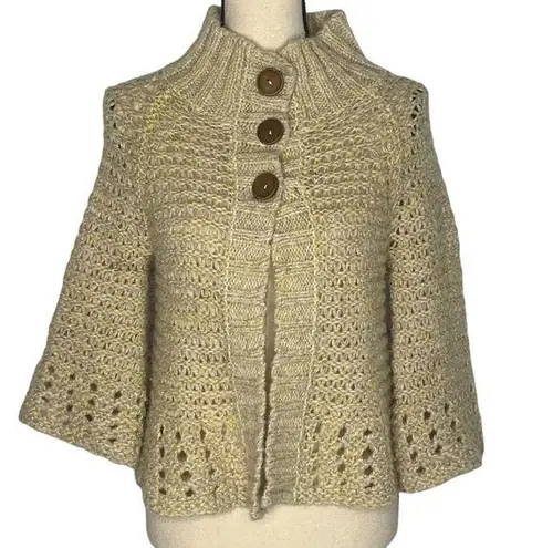 Free People Open Knit Cream and Yellow 3 Button Flared Sleeve Cardigan