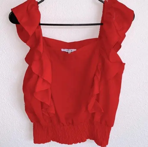 Iris ✨  Cropped Ruffle Sleeve Red Sleeveless Top✨