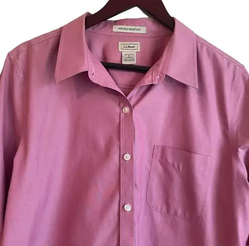 L.L.Bean  Women Cotton Top XL Pink Wrinkle Free Button Up Minimalistic Workwear