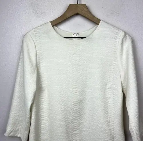 Vince  Snakeskin Jacquard Shift Dress Size 4 Ivory‎ 3/4 Sleeve Pockets Lined