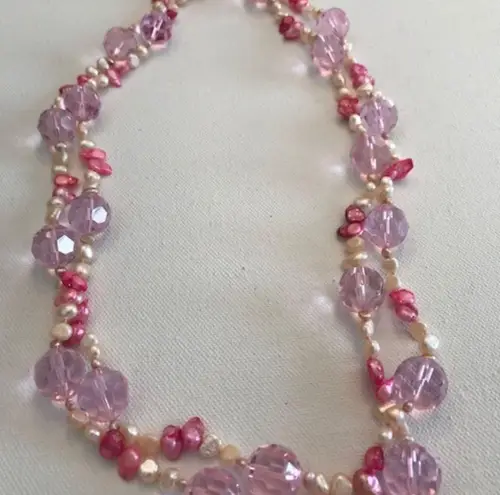 Handmade Pink Beaded Necklace 48" end to end New