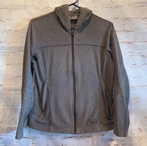 Rei Jacket Womens Medium Gray Fleece Full Zip Hooded Sweatshirt Zip Pockets