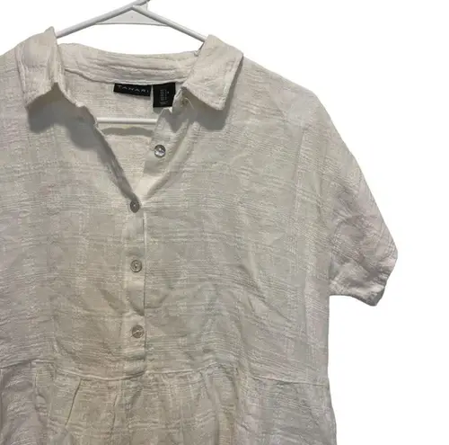 Tahari White Peplum Button Top