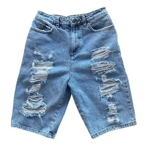 Bermuda Collusion Long Length  Distressed Denim Shorts Size 4