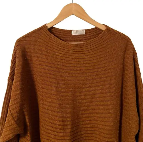 Oak + Fort ✨  Brown Ribbed Boat Neck Sweater Top Pullover