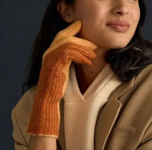 Anthropologie By  Two-Tone Gloves Knit Orange Motif OS NWT