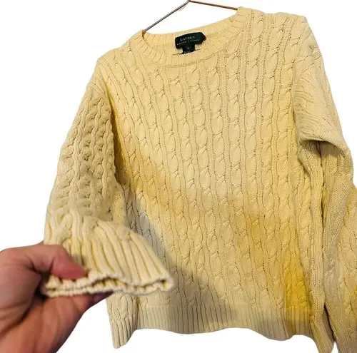 Vintage Lauren Ralph Lauren Cream Cable Knit Fisherman Crew Neck Sweater Size M Size M