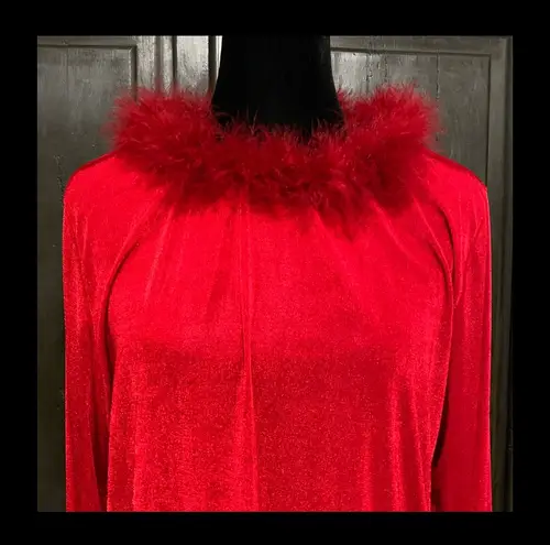 Carol Rose red longsleeves with feather collar blouse size 2X