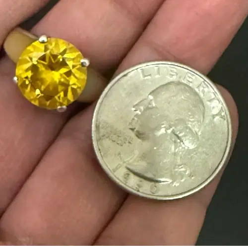 Vintage Sterling Silver 925 Citrine CZ Stone Mother Of Pearl Solitaire Ring Sz 7 Yellow