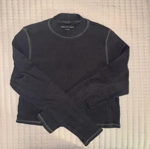 American Eagle Black Mock-Neck Long Sleeve Shirt