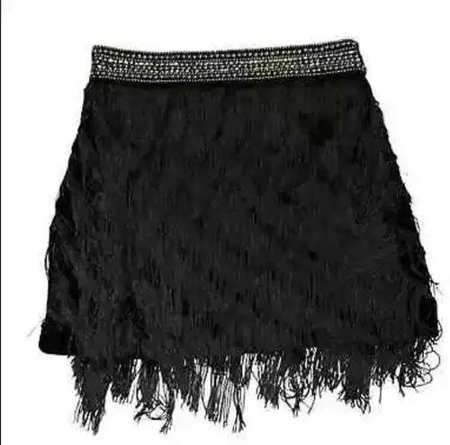 ZARA  Black Fringed Mini Skirt(Size
Medium)