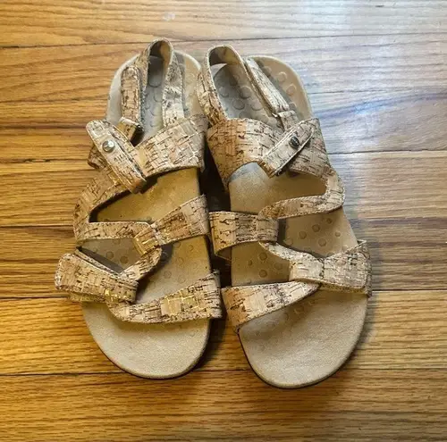 Vionic Paros Gold Cork Print Strap Slingback Sandals