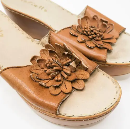 Vintage 90s Mariella Brown Leather Flower Wedge Sandals Size 9