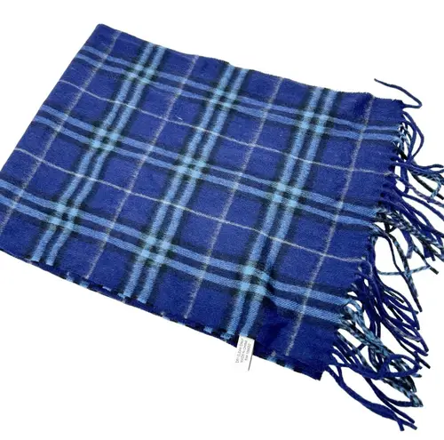 Enya Montarani Unisex Winter Boho Fringe Wool Cashmere Long Plaid Scarf Blue