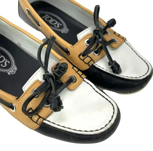 Tod's Color block Leather Lace & Bow Driving Shoes Topsiders Moccasins Size 36
