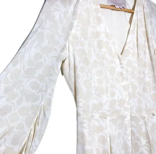 Gal Meets Glam Esther Floral Flowy Long Sleeve Dress (No Belt) Tan Cream 2