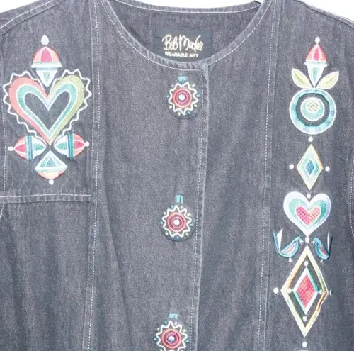 Bob Mackie  Wearable Art Vintage 1990’s Embroidered Black Denim Jacket Small