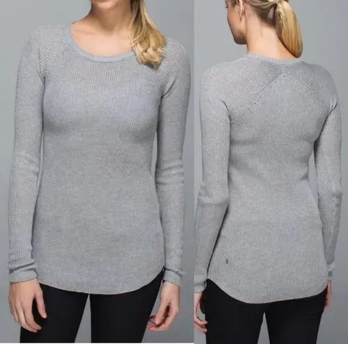 Lululemon  Cabin Yogi Long Sleeve Heathered Medium Grey Ribbed Cashmere Sweater