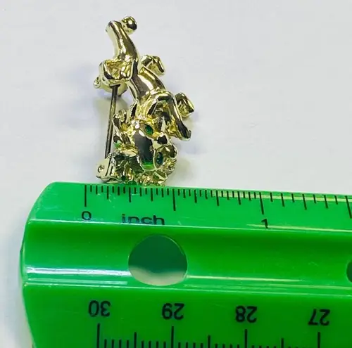 Gold Tone Lion Pin Brooch Green Rhinestone Eyes VERY SMALL Zoo Animal Vintage