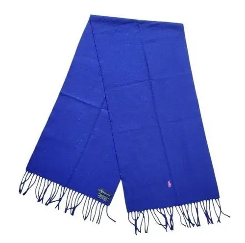 Polo Ralph Lauren Wool Scarf Purple Pink Pony Fringe 58"x12" FLAW HAS HOLE