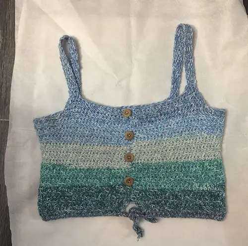 None Blue Gradient Knit Crop Top No Size Nautical Boho Coconut Girl Mermaid Rainbow