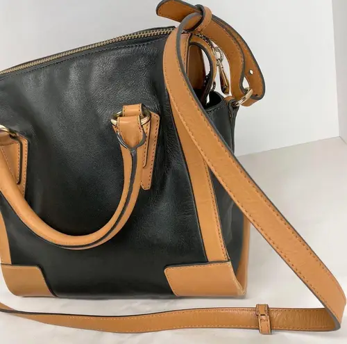 Pour La Victoire  Black Tan Leather Crossbody Bag