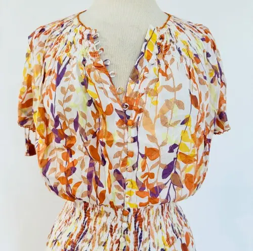 Poupette St. Barth short sleeve floral multi button front midi dress NEW