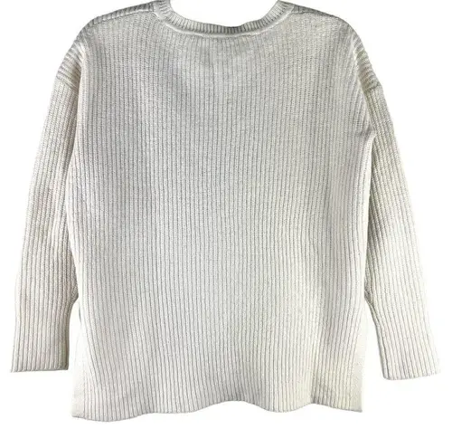 Athleta Merino Wool Blend Chunky Ribbed Cream Crewneck Sweater Small Neutral