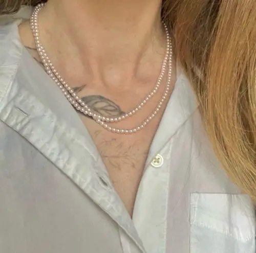 Petite Pink Pearl Necklace Vintage “Jennie” Long Soft Feminine Classic Elegant