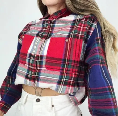 American Vintage Vintage ✨ Colorblock Plaid Button-Front Top