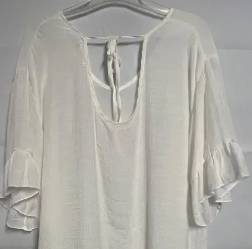 Ekouaer Ekouager Ruffle White Pullover Beachy Tunic/Bikini Cover Up Size Medium