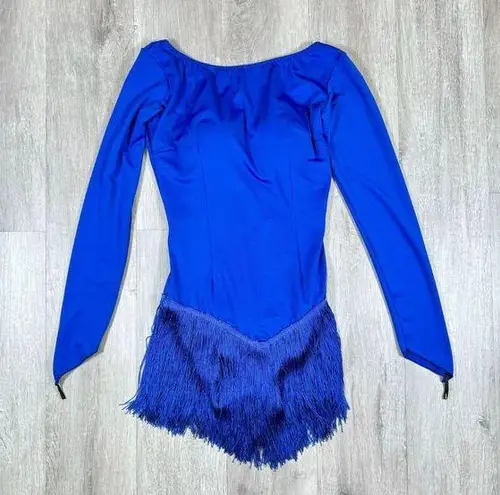 Latin Ballroom Rhythm Fringe Competition Dress XS Blue
