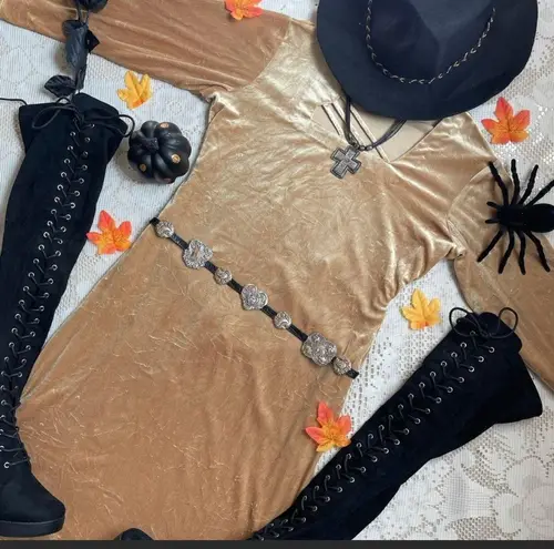 Vintage 90s crushed velvet golden midi dress Gold Size L