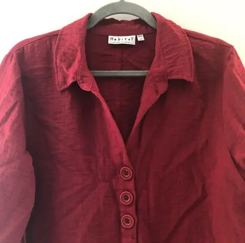 Habitat Blouse Poppy Button Down Collared Tunic Asymmetrical Hem Sz M EUC