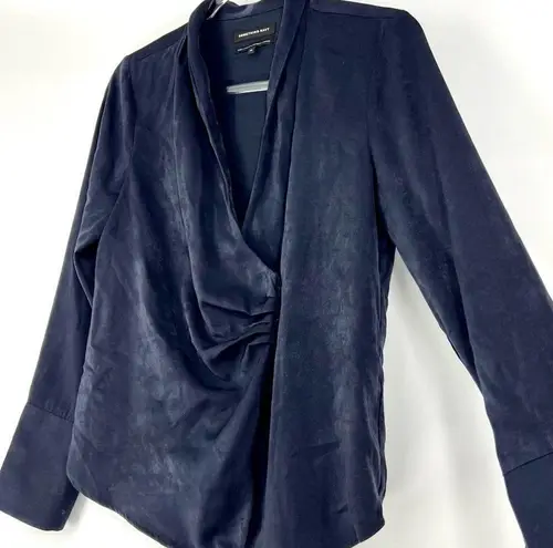 Something Navy  Long Sleeve Wrap Front V-Neck Blouse Night Navy XS NWT