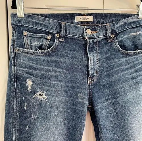 Moussy Vintage Glendale Mid Rise Skinny Distressed Jeans Sz 29 Raw Cut Hem Blue