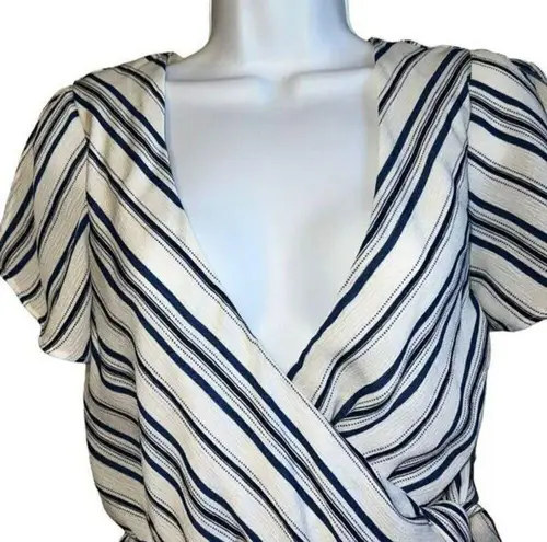 Everly  Blue  White Striped Tie Side Faux  Wrap Romper NWOT Size M