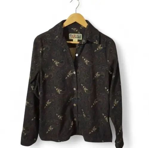 La Cabaña Vintage Paisley Button Up Shirt Brown Retro Print Men’s/Women Small Black