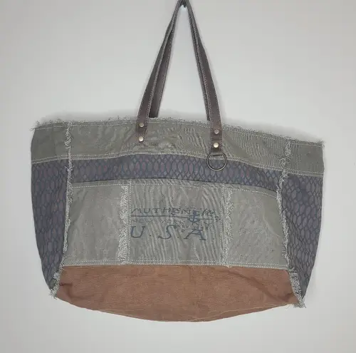 Myra Beehive Print Canvas Handmade Large Weekender Bag Tote Boho Green