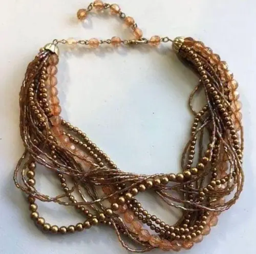 Gorgeous Multi Strand Necklace Brown Copper Amber Root Beer Colors