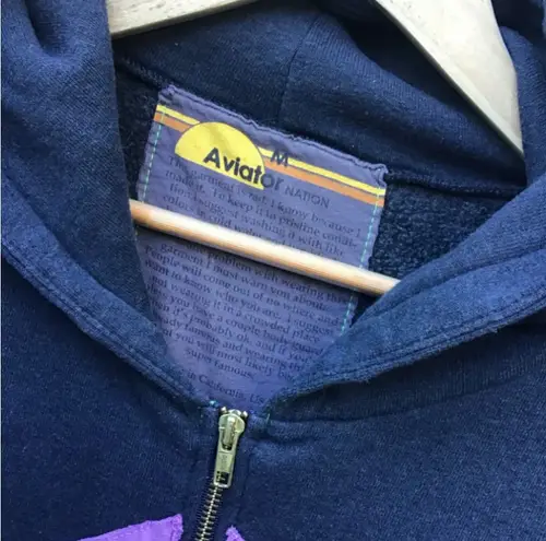 Aviator Nation Navy Rainbow Stripe Full Zip Hoodie Size M