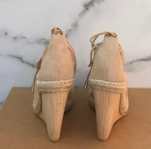 36.5 Aquazzura Christy women’s lace-up beige suede wedges sandal size IT US 6.5