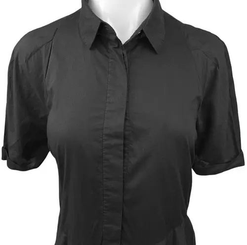 ALLSAINTS Black Short Sleeve Collared Button Down Pleated Midi Shirt Dress Sz 8