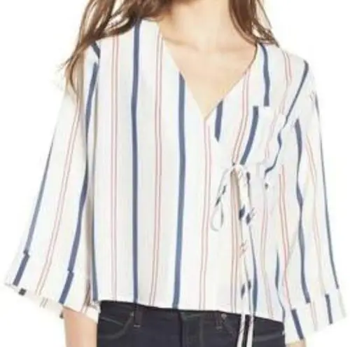 All in Favor white striped wrap blouse size xl