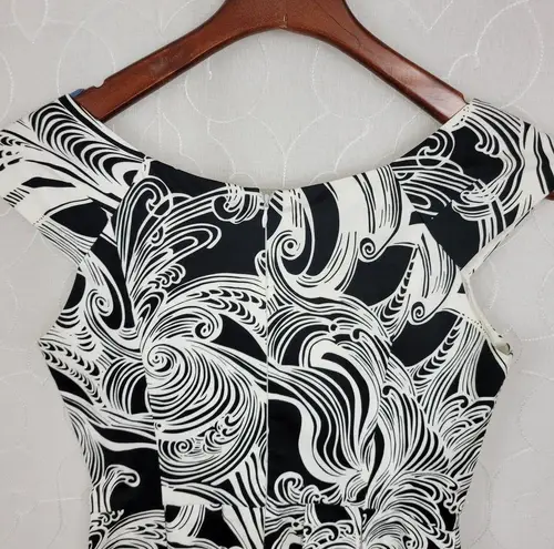 Muse Womens Dress 4 Black White Swirl Print Fit & Flare Cap Sleeve Mini