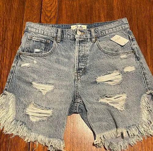 We The Free  People Blue Denim Jean Shorts ripped Distressed cutoff NWT 26 CRVY