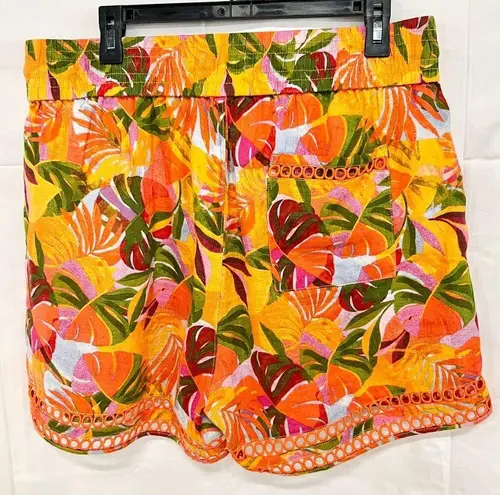 C&C California  Linen Crochet Circle Starburst Tropical Shorts Women's Orange XL